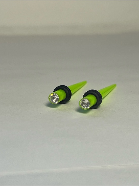 Jewelry - Neon Green Taper Earrings with Clear Crystal